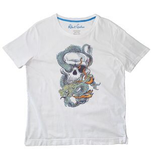 Robert Graham Skull Dragon Graphic Tee White Cotton Crewneck Streetwear L